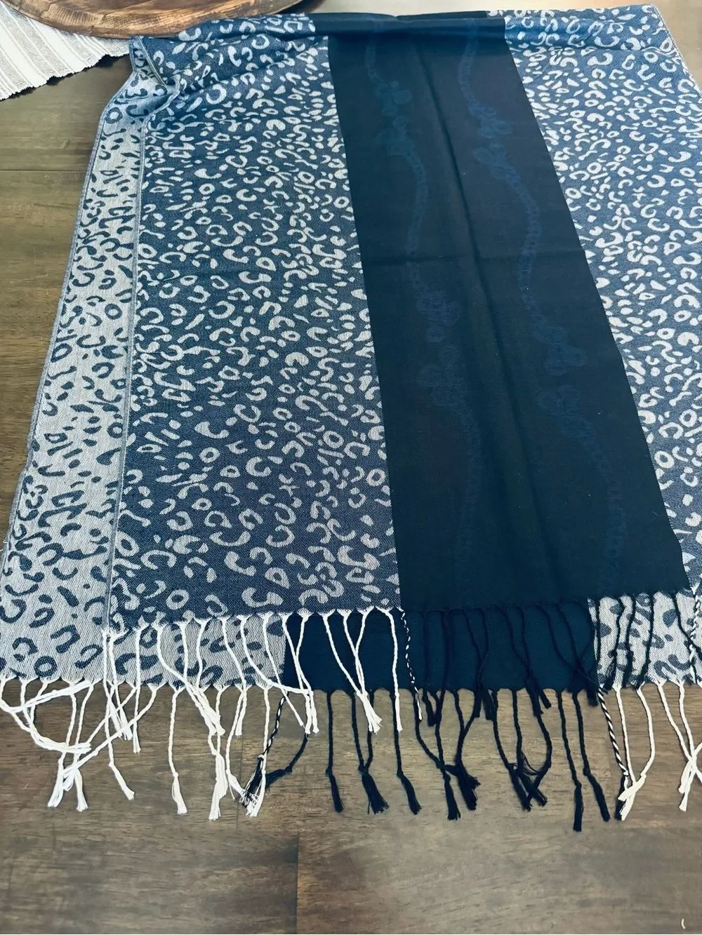 Blue Cheetah Leopard Animal Print Silk Pashmina Wrap Shawl Accessory